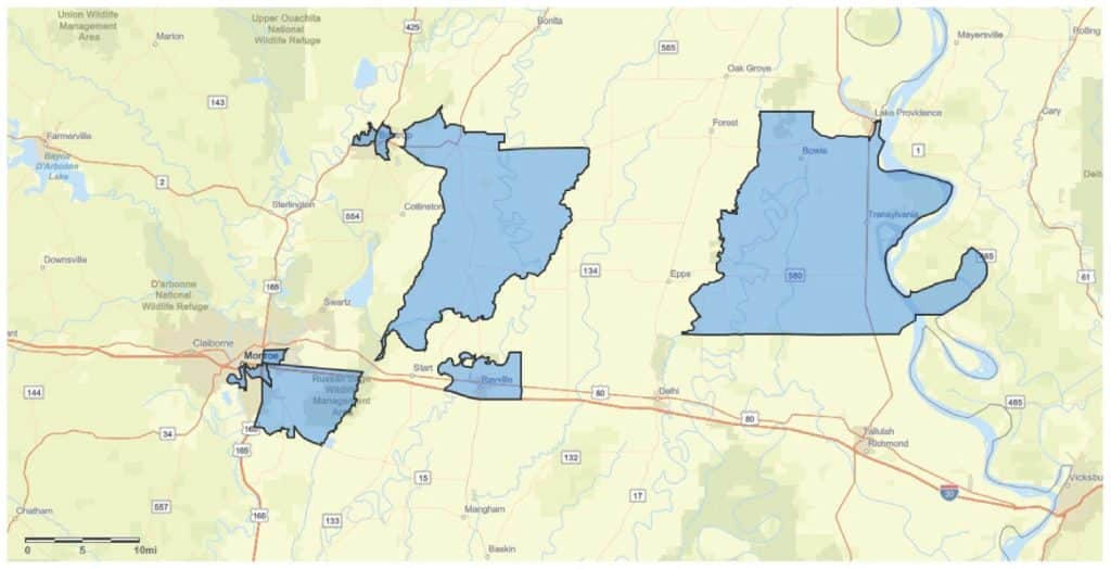 Map of opportunity zones in Northeast Louisiana